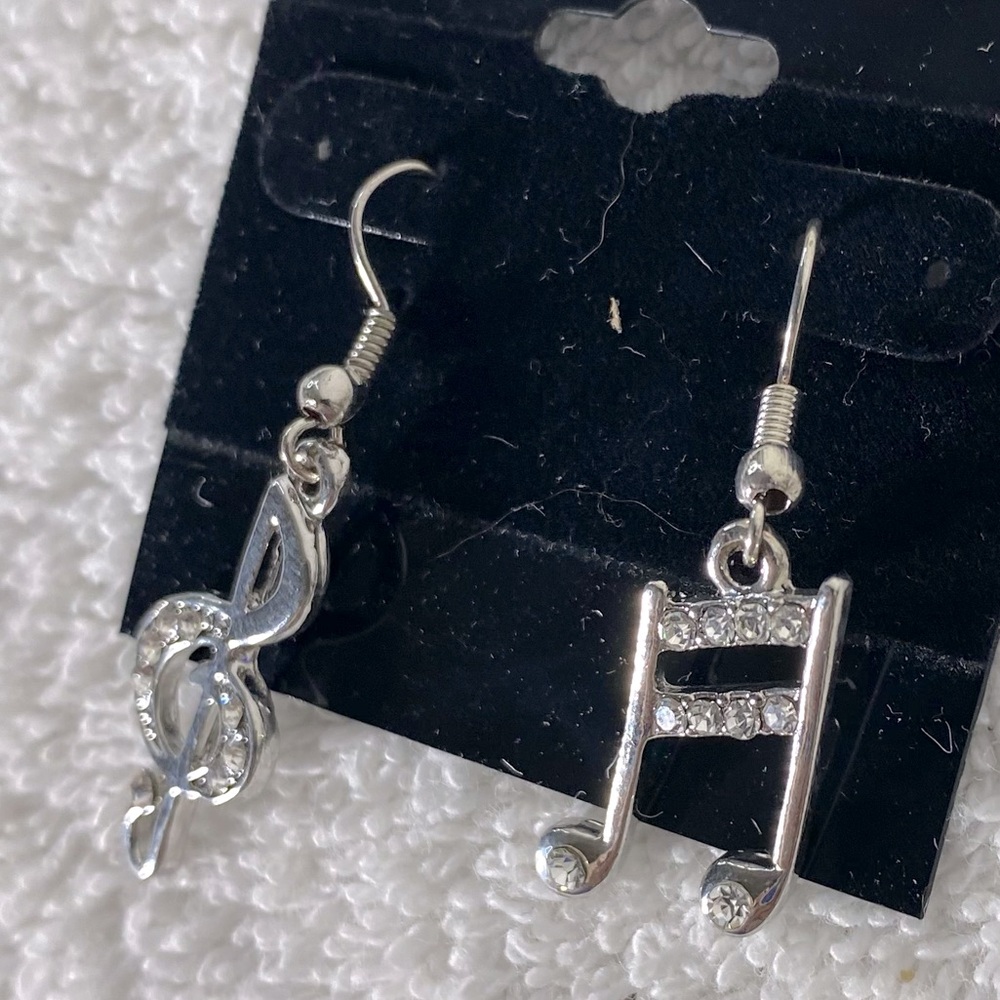 Silver Musical Note Earrings - Picture 5 of 8